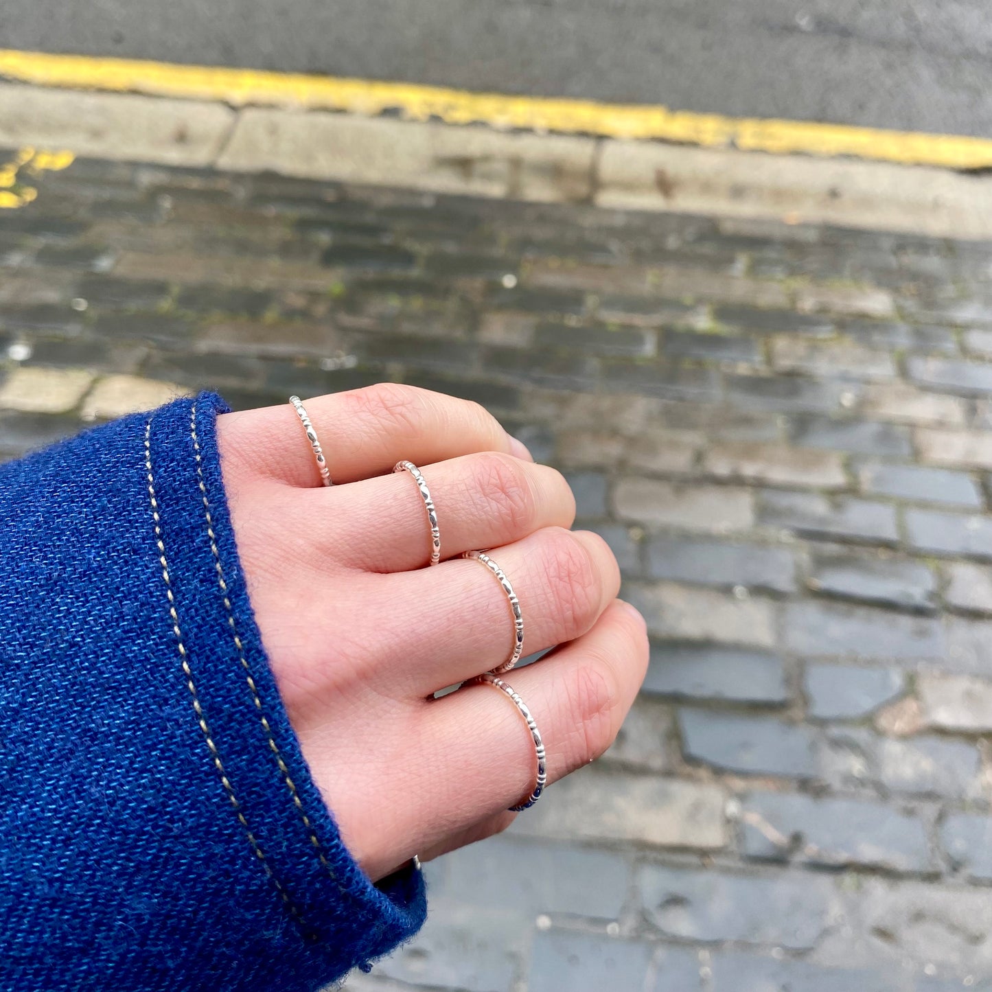 Tiny Silver Bamboo Rings