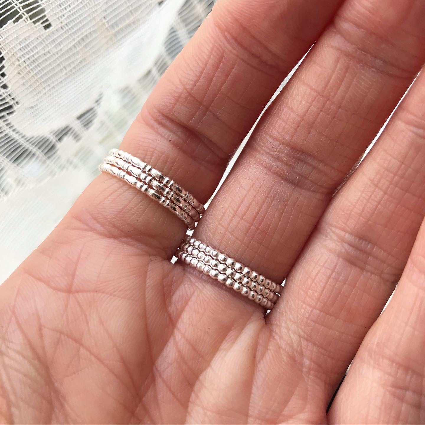 Tiny Silver Ball Rings (stack of three)