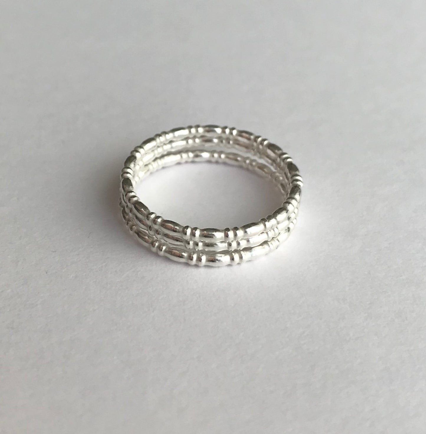 Tiny Silver Bamboo Rings (stack of three)