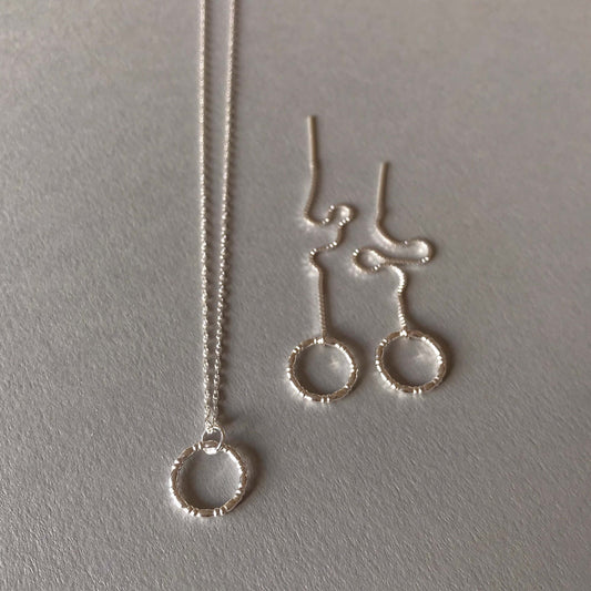 Silver Bamboo Circle Threader & Pendant Set
