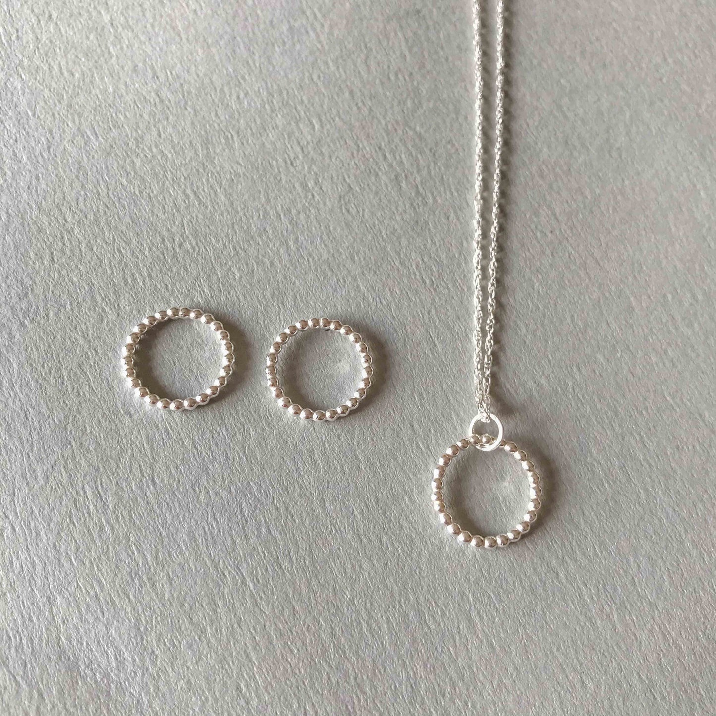 Silver Ball Circle Stud & Pendant Set